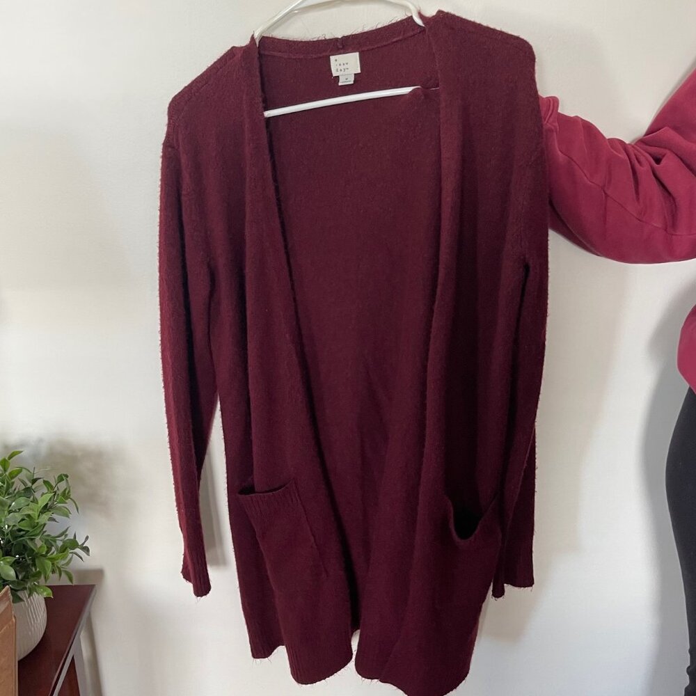 A New Day Burgandy Open Front Cardigan, Size S